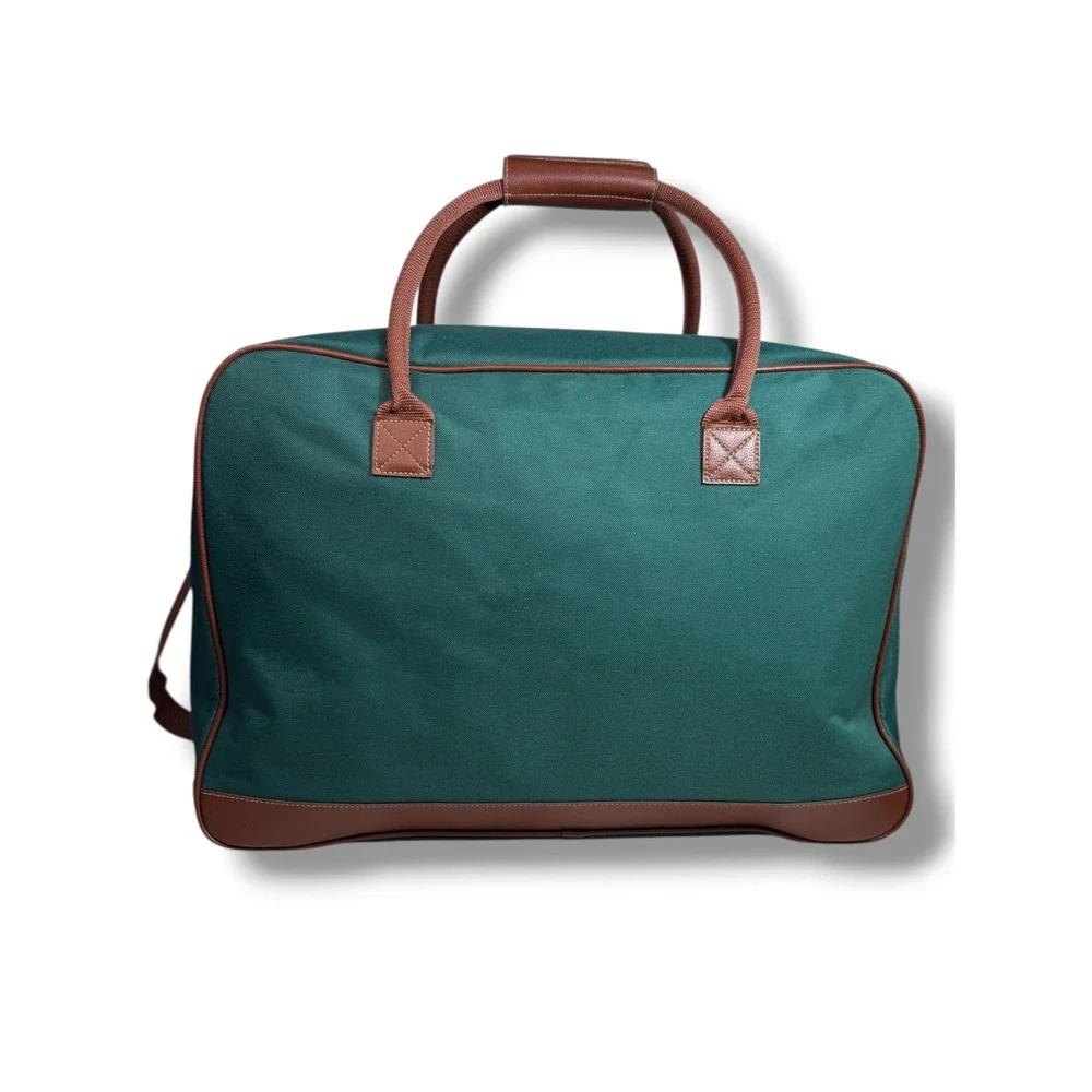 Polo Ralph Lauren Vintage Green Canvas Duffle Bag Brown Trim Travel Weekender